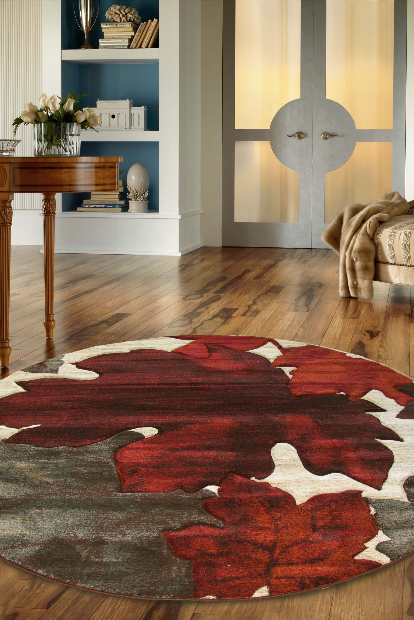 Large View Panama Carved Leaf Pattern Rug