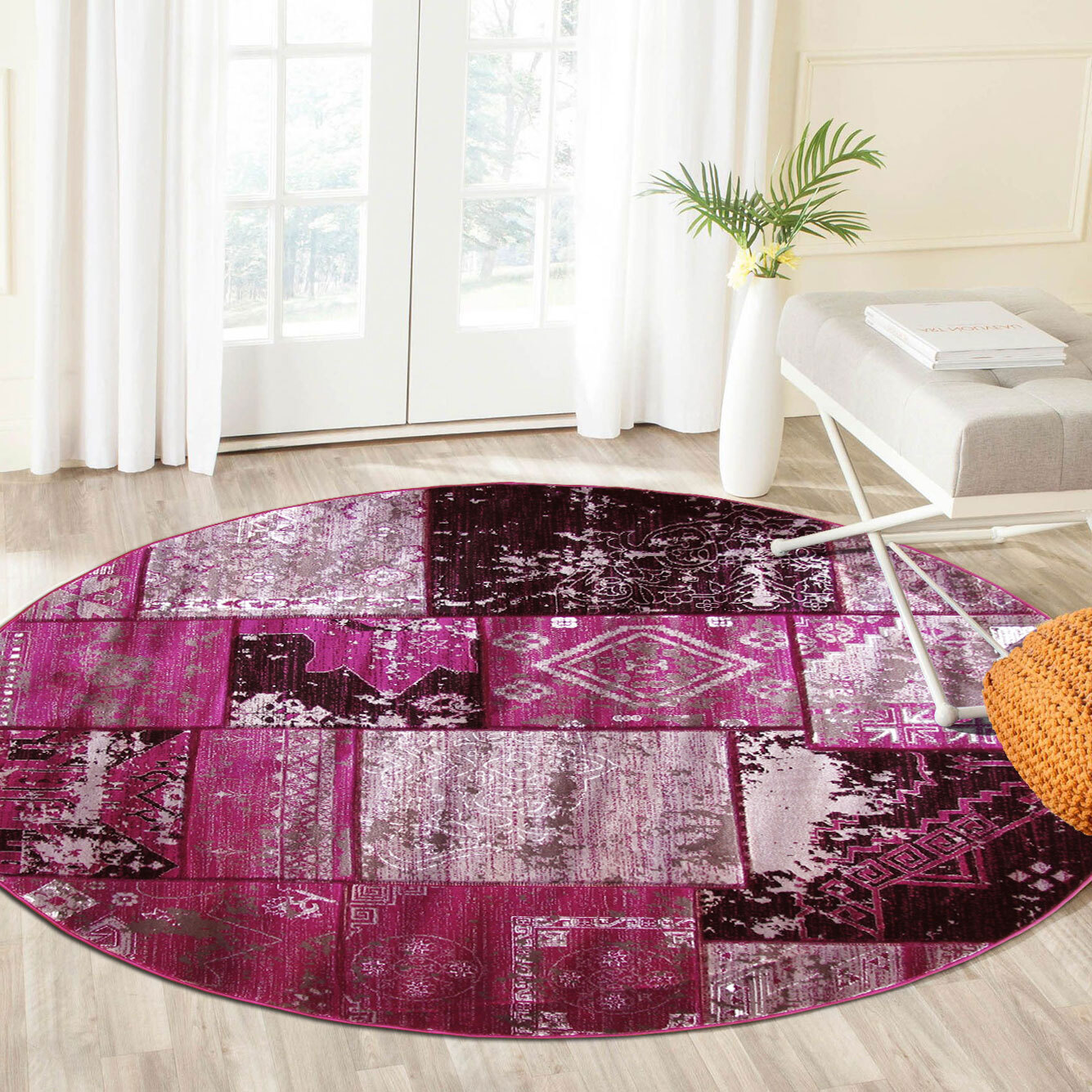 Large View Paris Carved Lilac Patchwork Rug