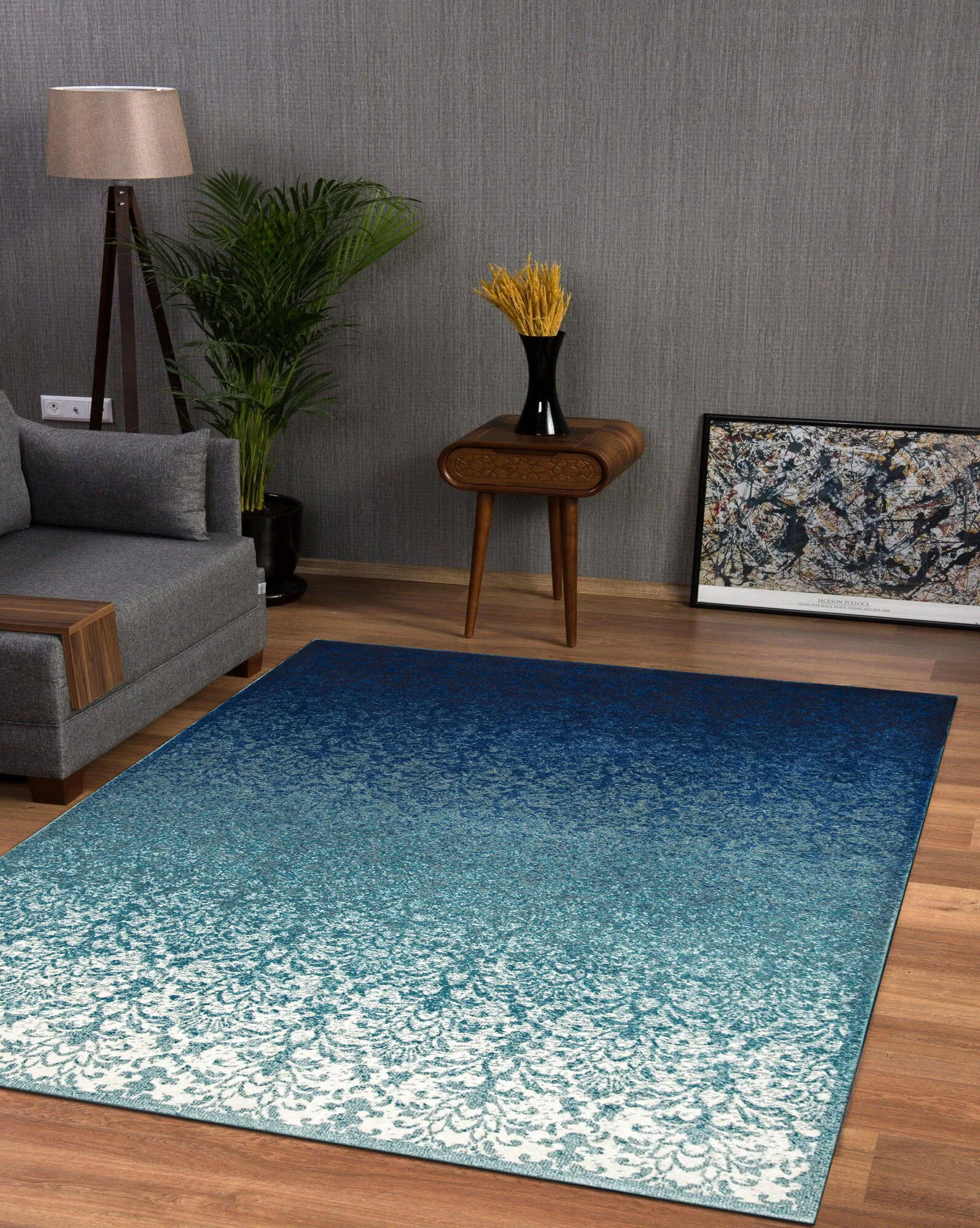 Roma Blue Transitional Floral Rug