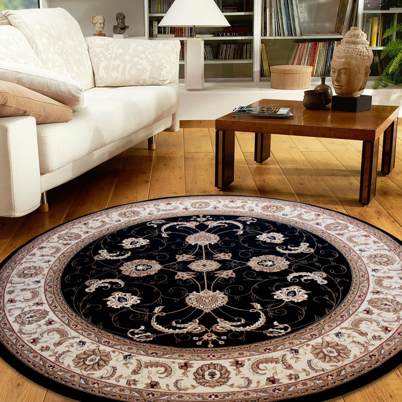 Star Black Traditional Oriental Rug