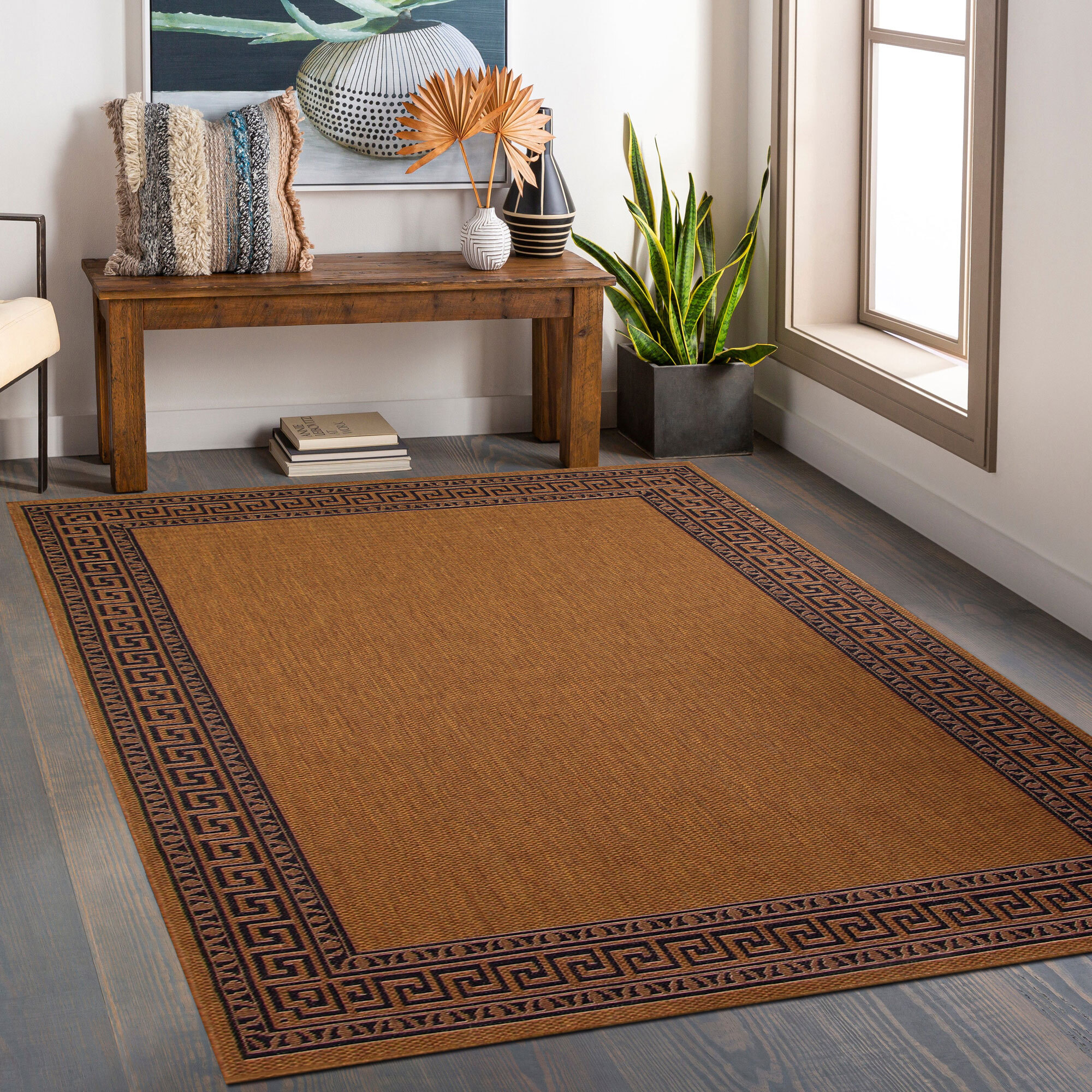 Storm Tan Greek Key Border Rug