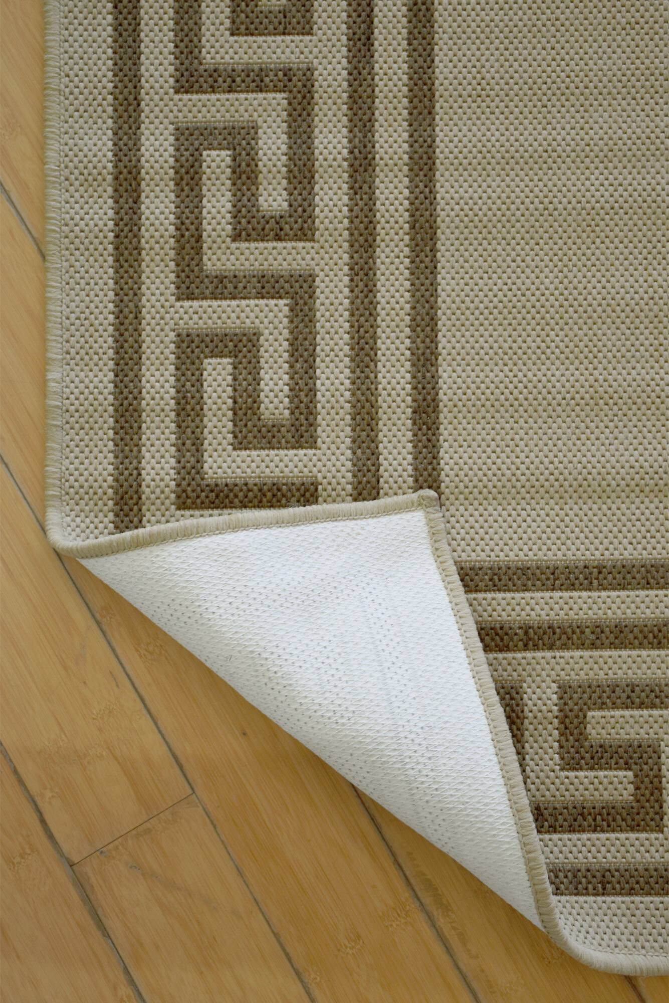 Soleil Beige Greek Key Border Rug