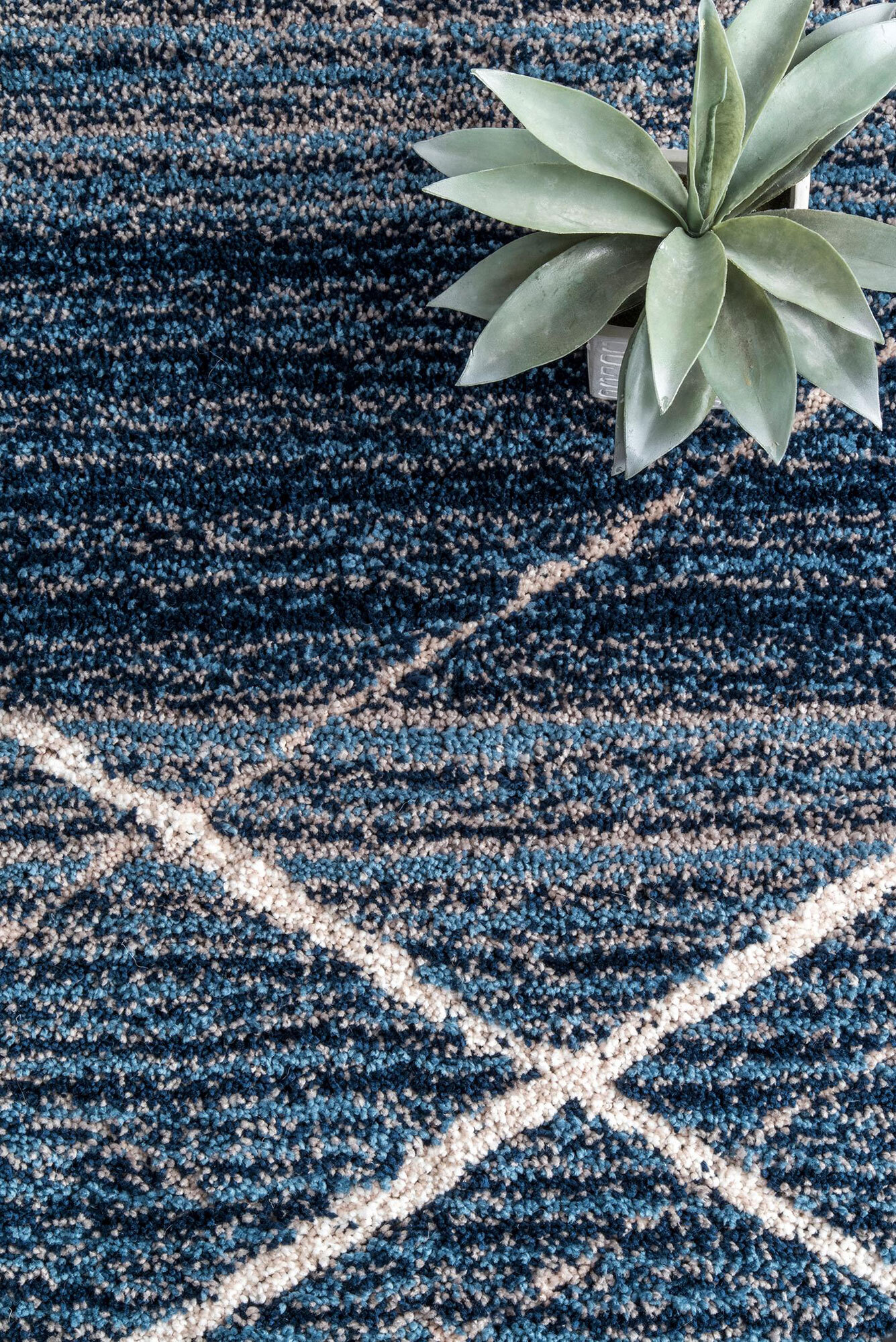 Large View Symphony Blue Striped Shag Rug