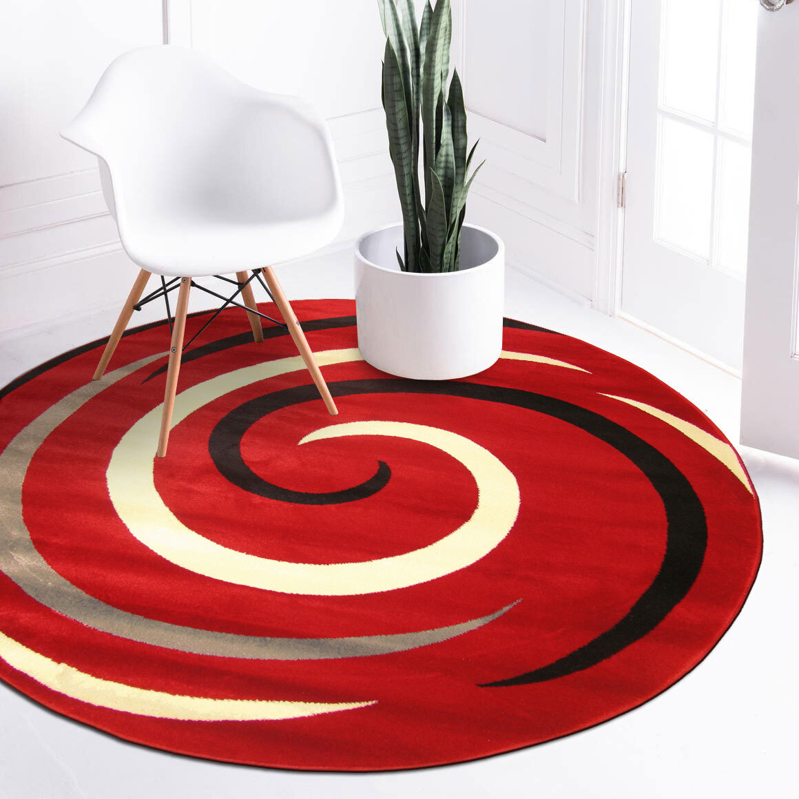 Large View Sky Modern Red Swirl Pattern Rug