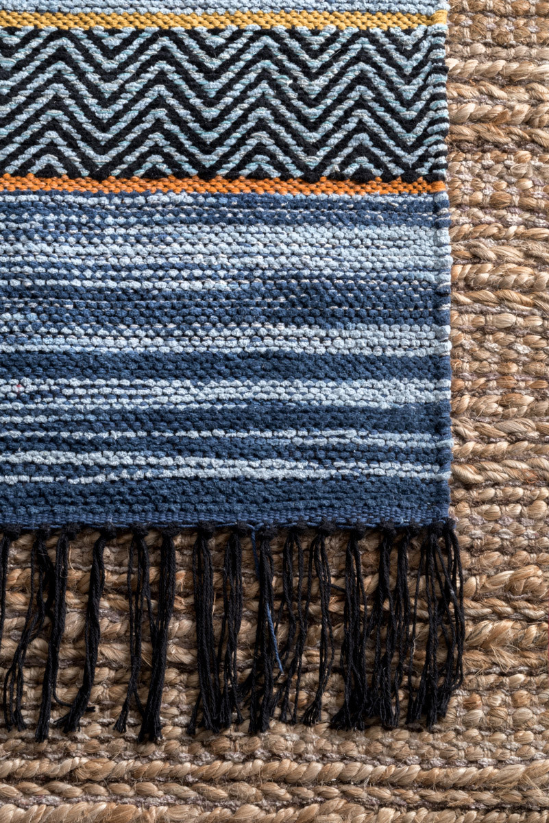 Tami Blue Striped Tassel Rug