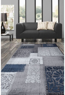 Atlanta Blue Modern Patchwork Rug