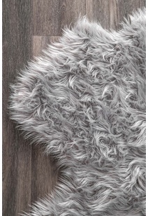 Fluffy Grey Fur Faux Sheepskin Rug