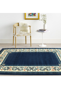 Gil Traditional Navy Border Rug