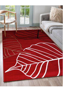 Gil Modern Red Leaf Pattern Rug