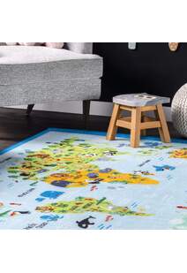 Kids Blue World Map Rug