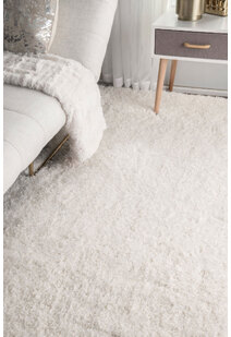 Liam Thick Plain Shaggy White Rug