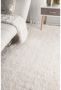 Liam Thick Plain Shaggy White Rug