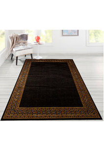 Storm Black Greek Key Border Rug