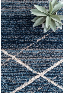 Symphony Blue Striped Shag Rug