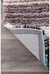 Symphony Striped Blue Shaggy Rug