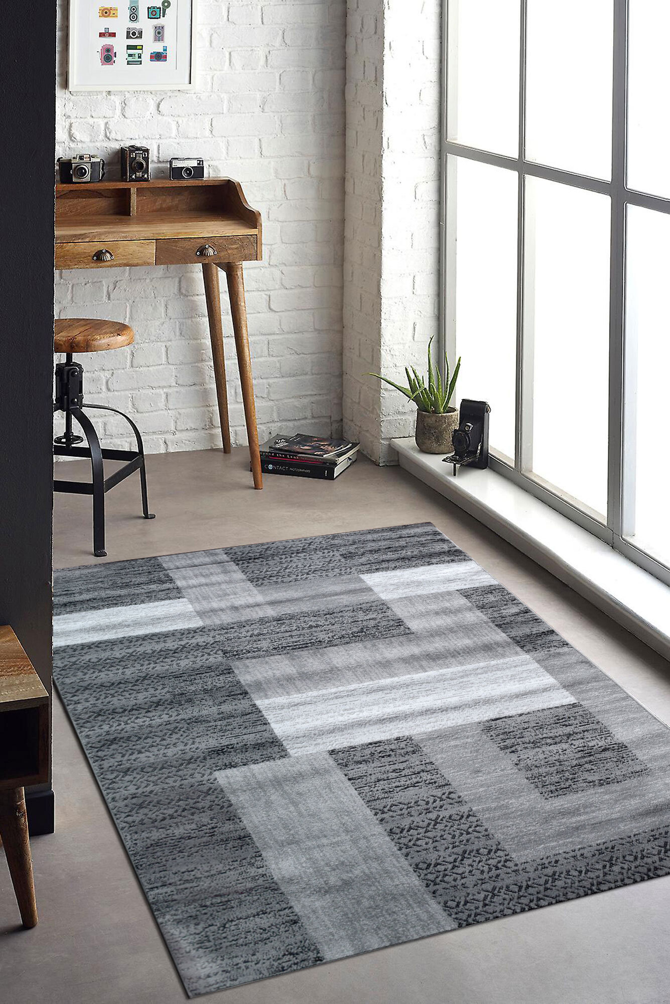 Large View Atlanta Modern Geometric Grey Rug