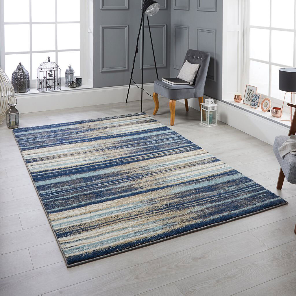 Large View Alex Blue Modern Striped Rug