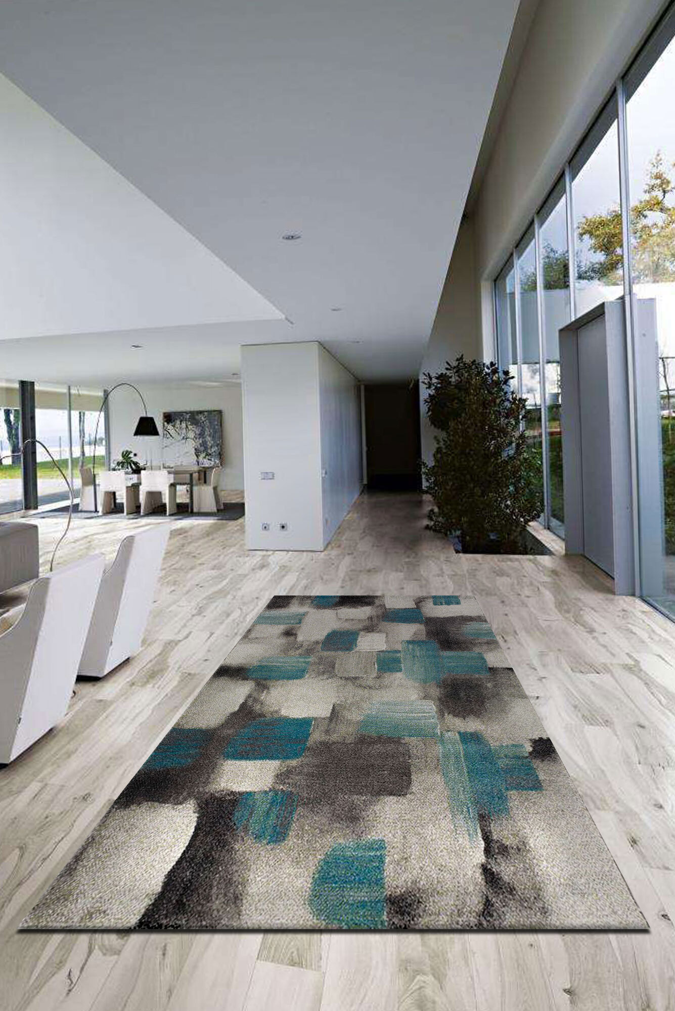 Large View Adobe Blue Square Pattern Rug