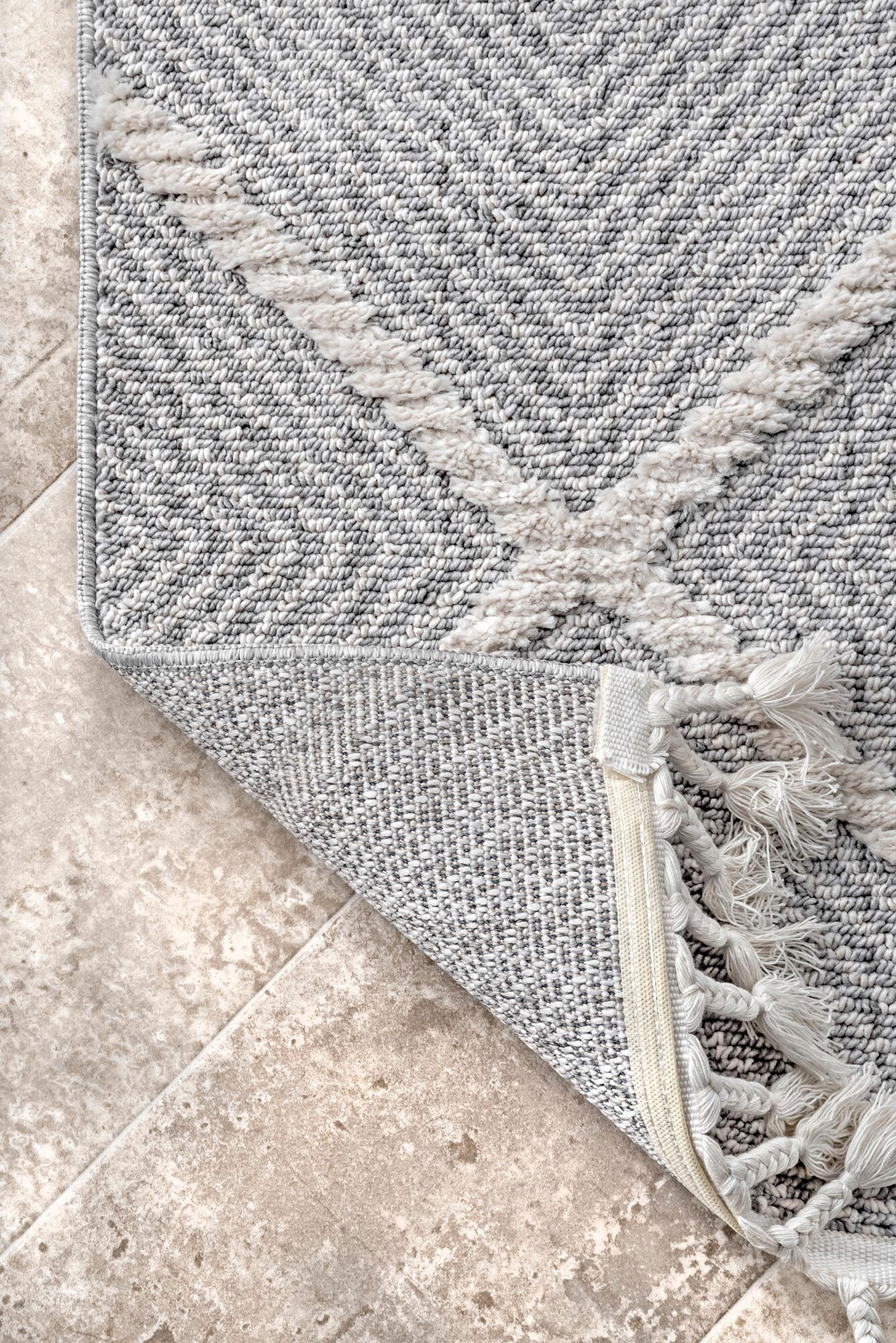 Large View Aroma Grey Moroccan Fringed Rug