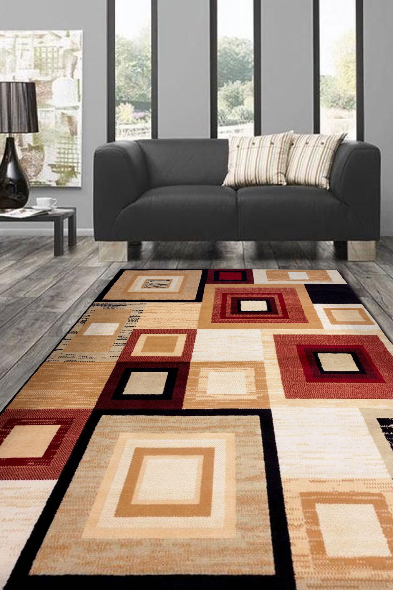 Large View Axel Modern Square Pattern Rug