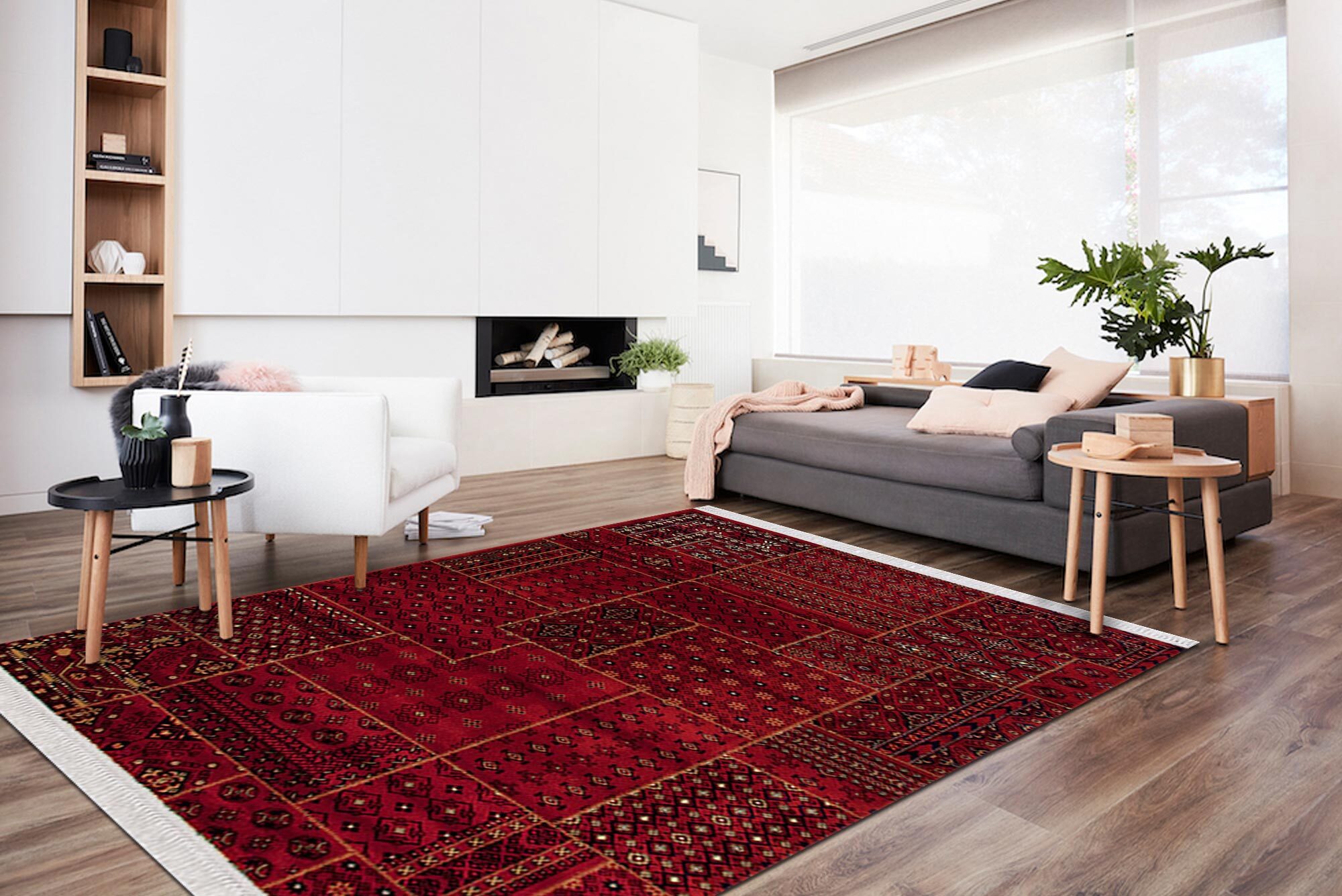 Red Tribal Afghan Patchwork Rug