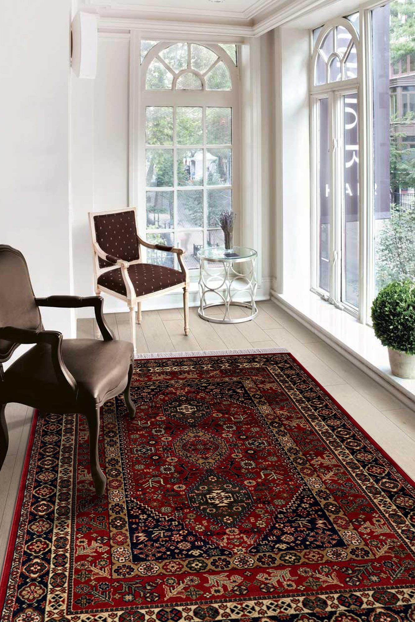 Large View Afghan Traditional Red Border Rug