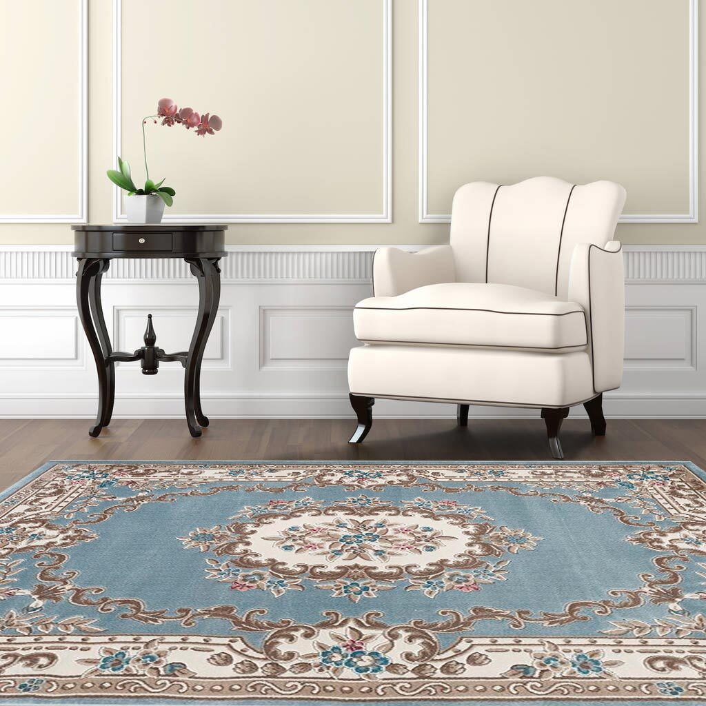 Abbie Blue Aubusson Floral Rugs