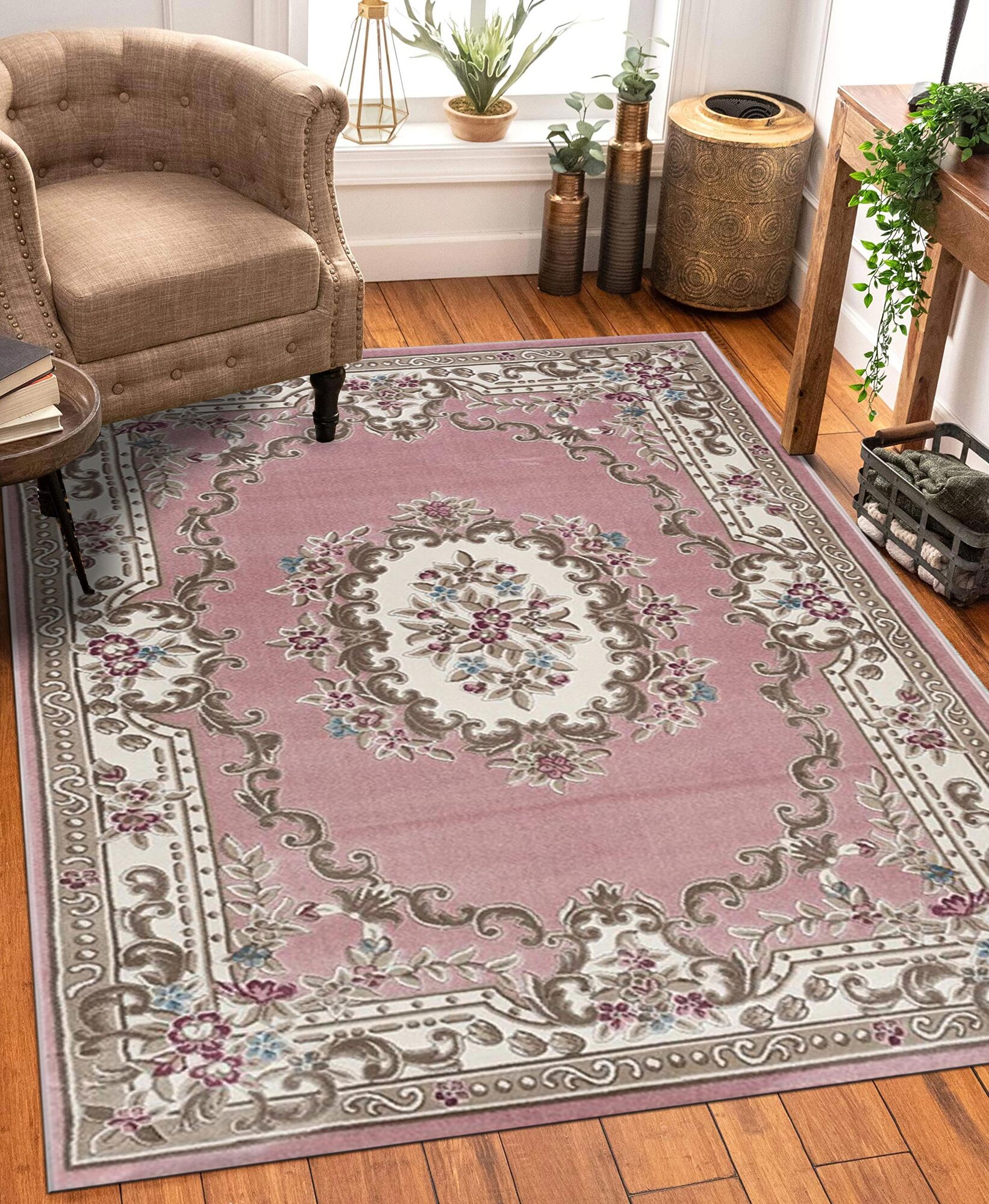 Abbie Pink Aubusson Floral Rugs