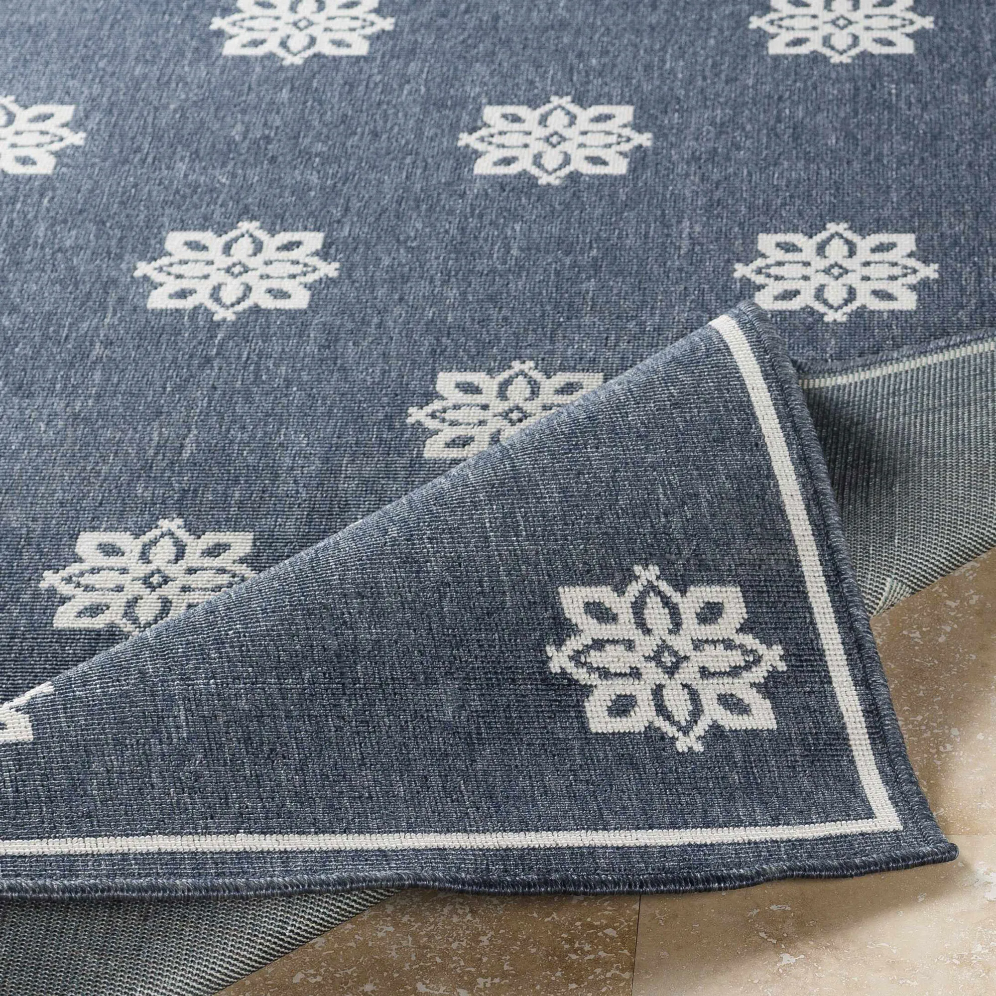 Large View Ambient Navy Floral Outdoor Rug