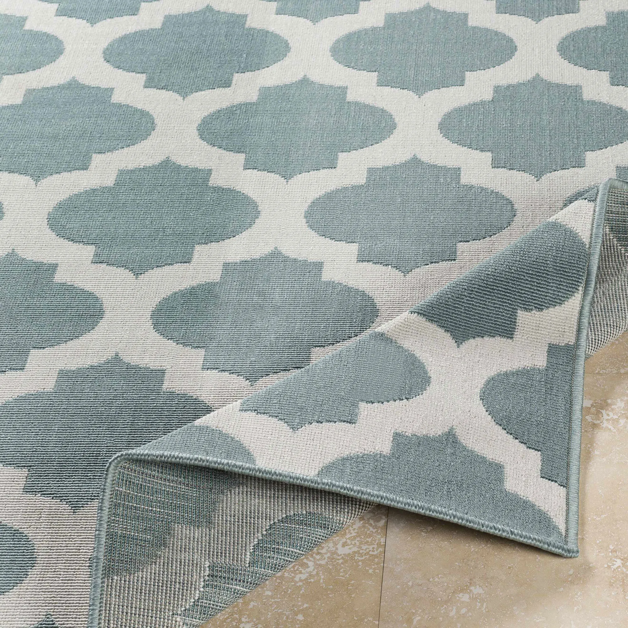 Large View Ambient Teal Trellis Outdoor Rug