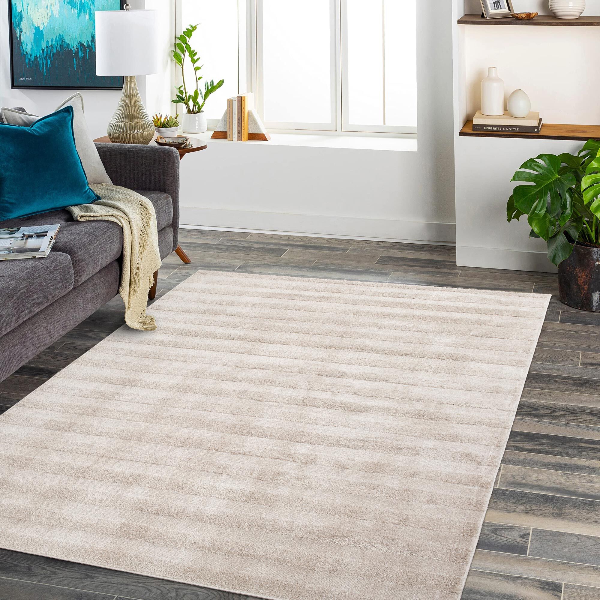 Large View Austin Plain Beige Striped Rug