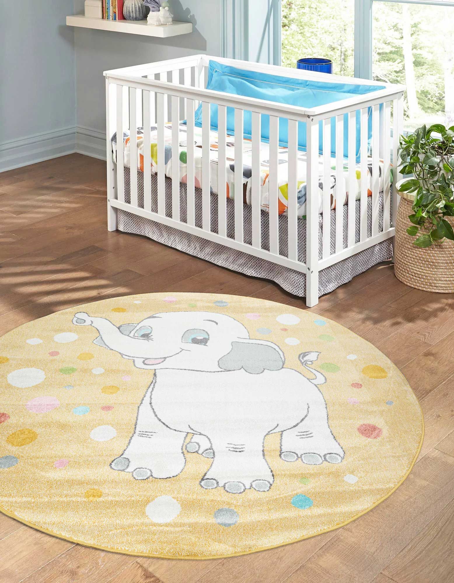 Large View Candy Elephant Kids Round Rug