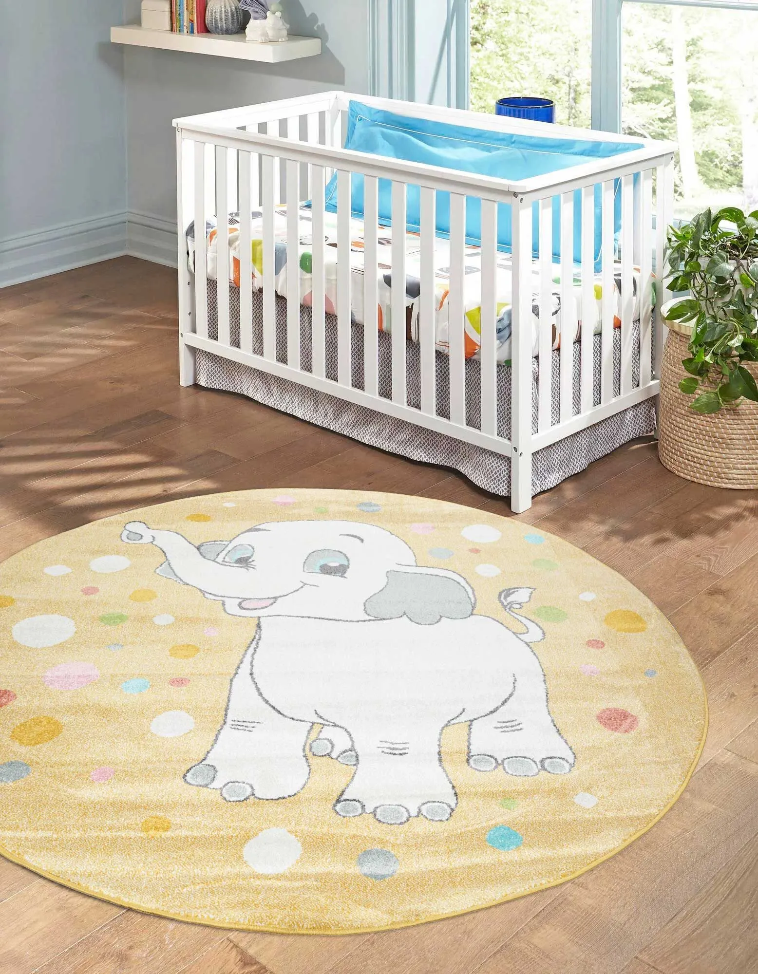 Large View Candy Elephant Kids Round Rug