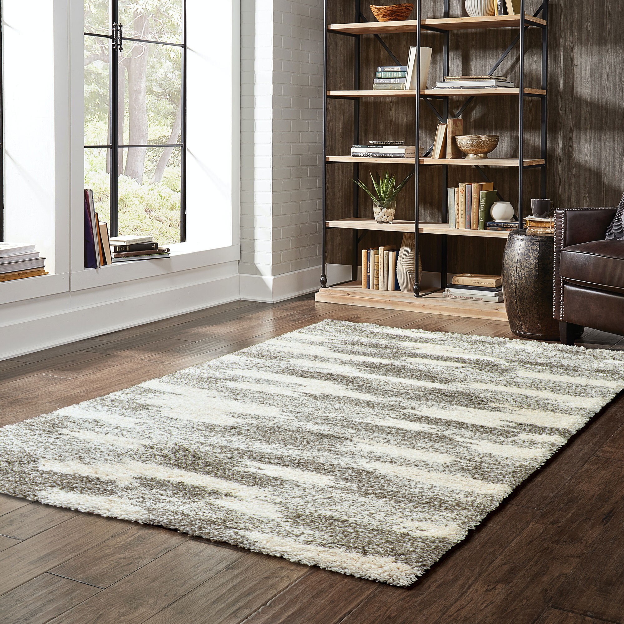 Ciro Beige Abstract Shaggy Rug