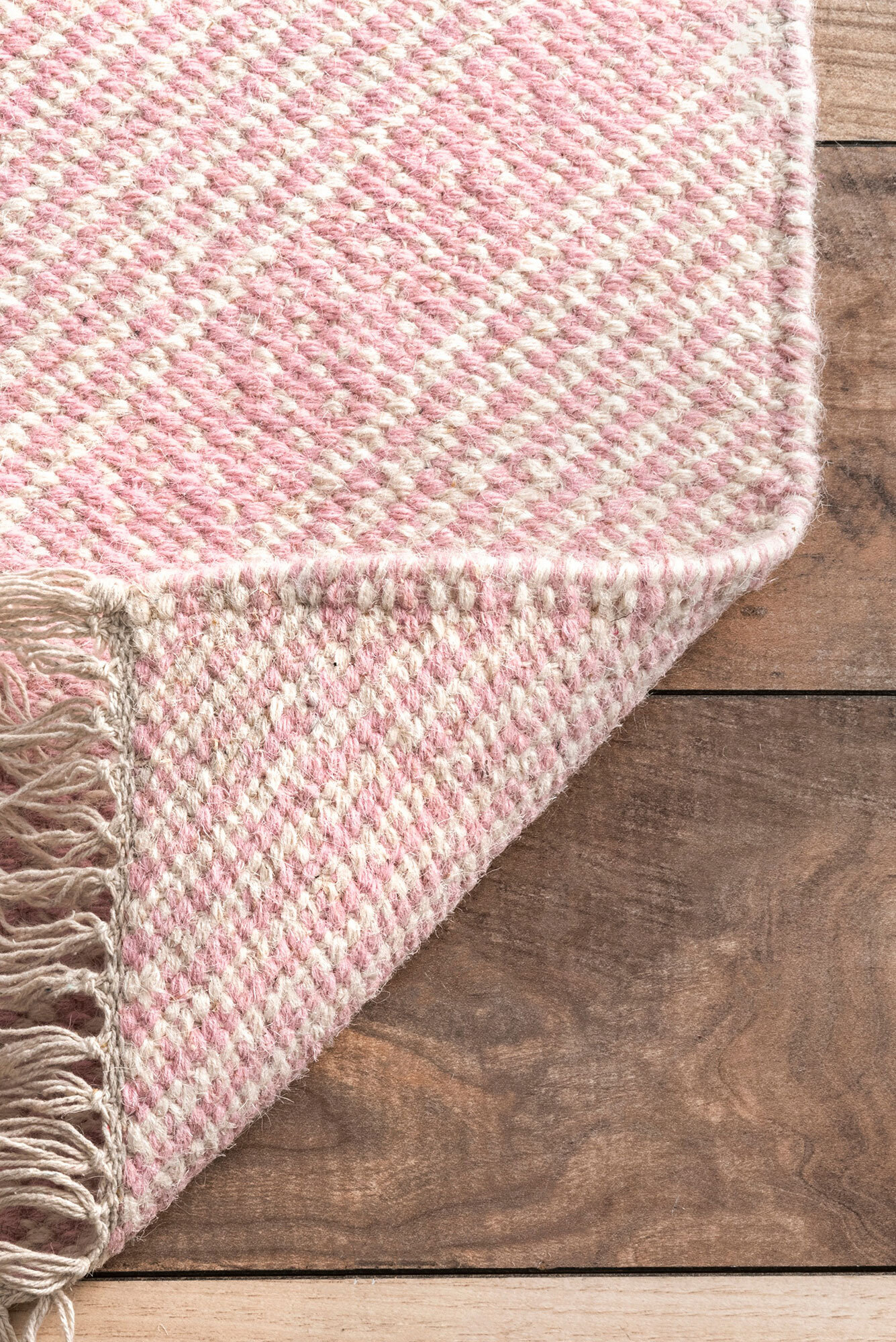 Large View Dhurrie Pink Diamond Pattern Rug