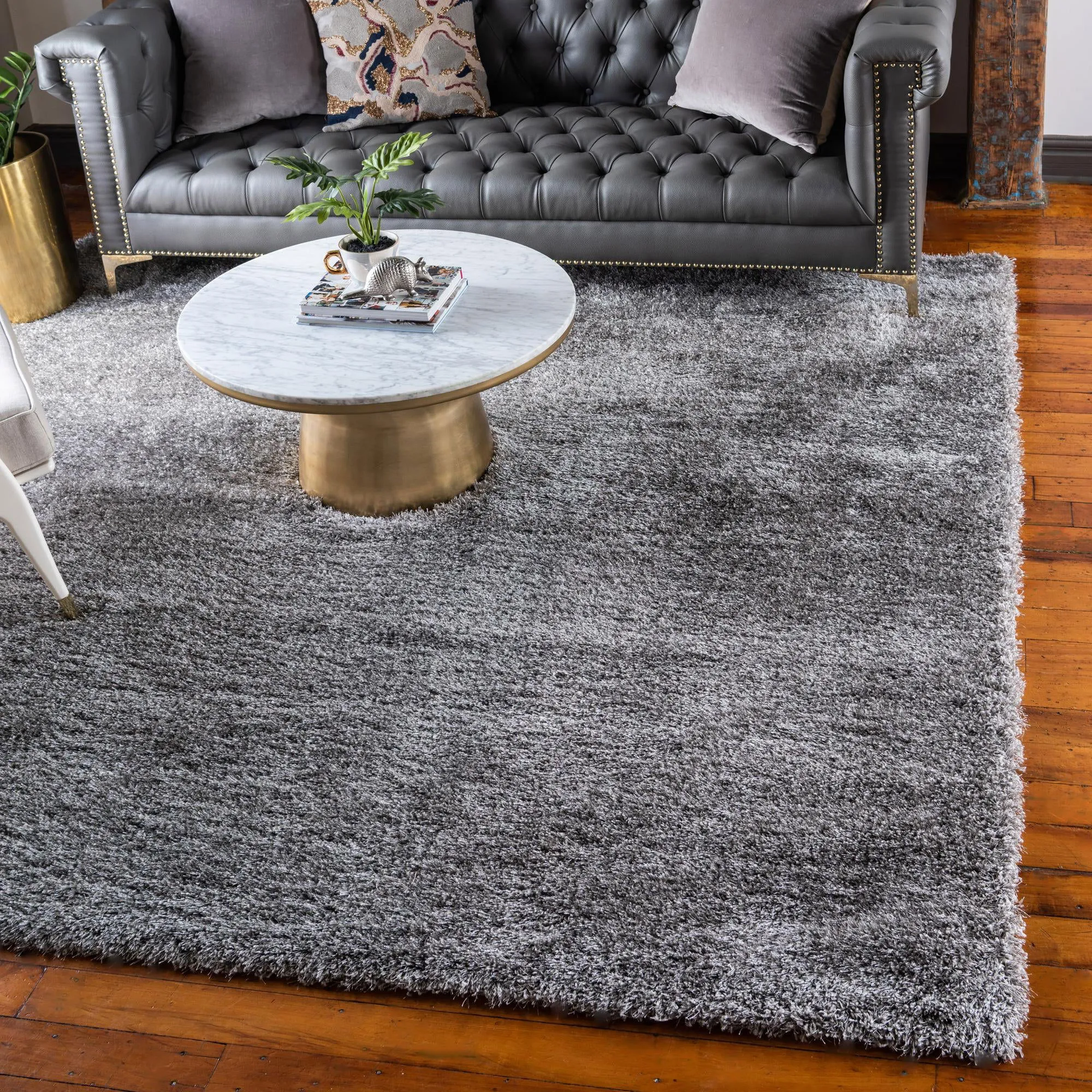 Large View Dream Plain Grey Shaggy Rug