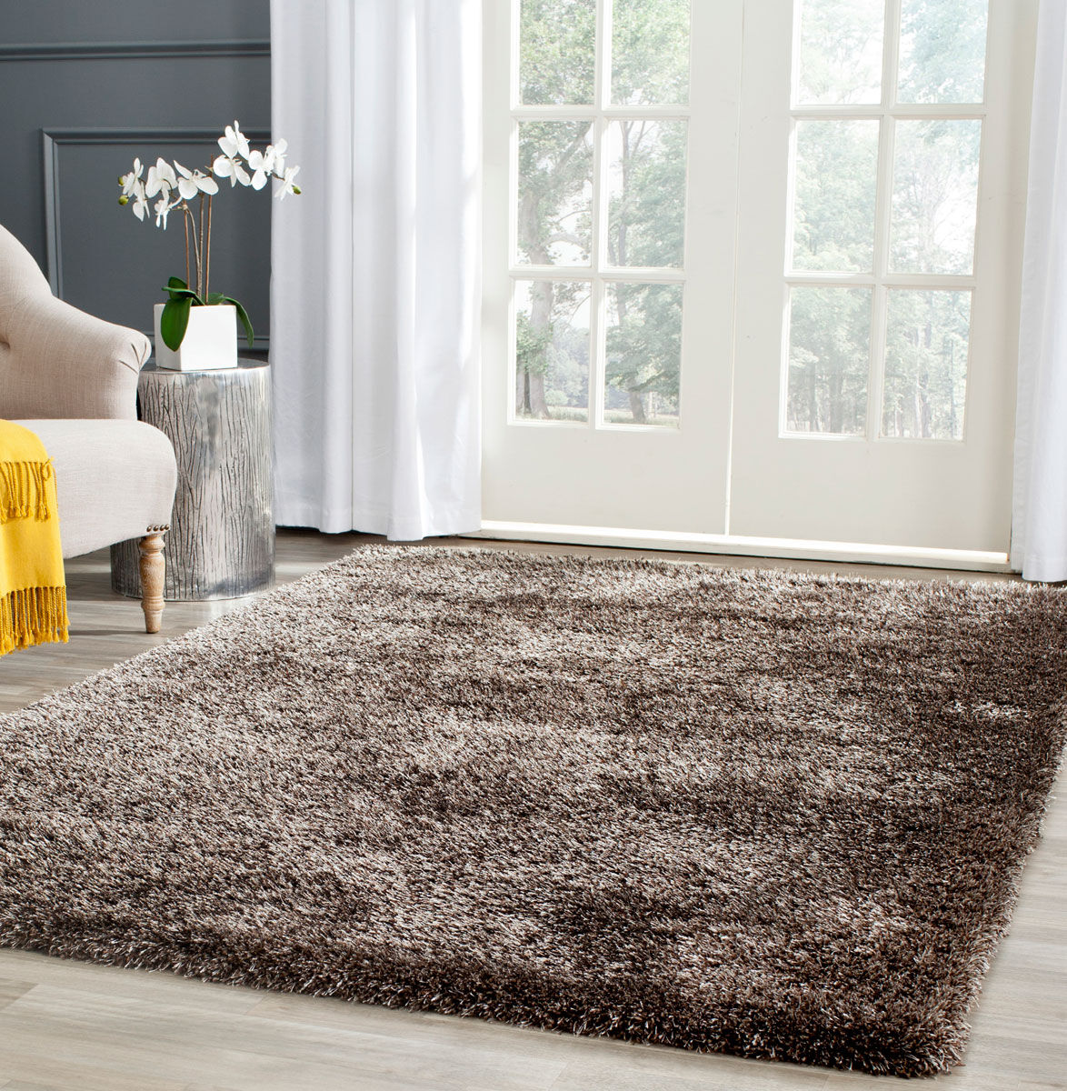 Large View Dream Plain Brown Shaggy Rug