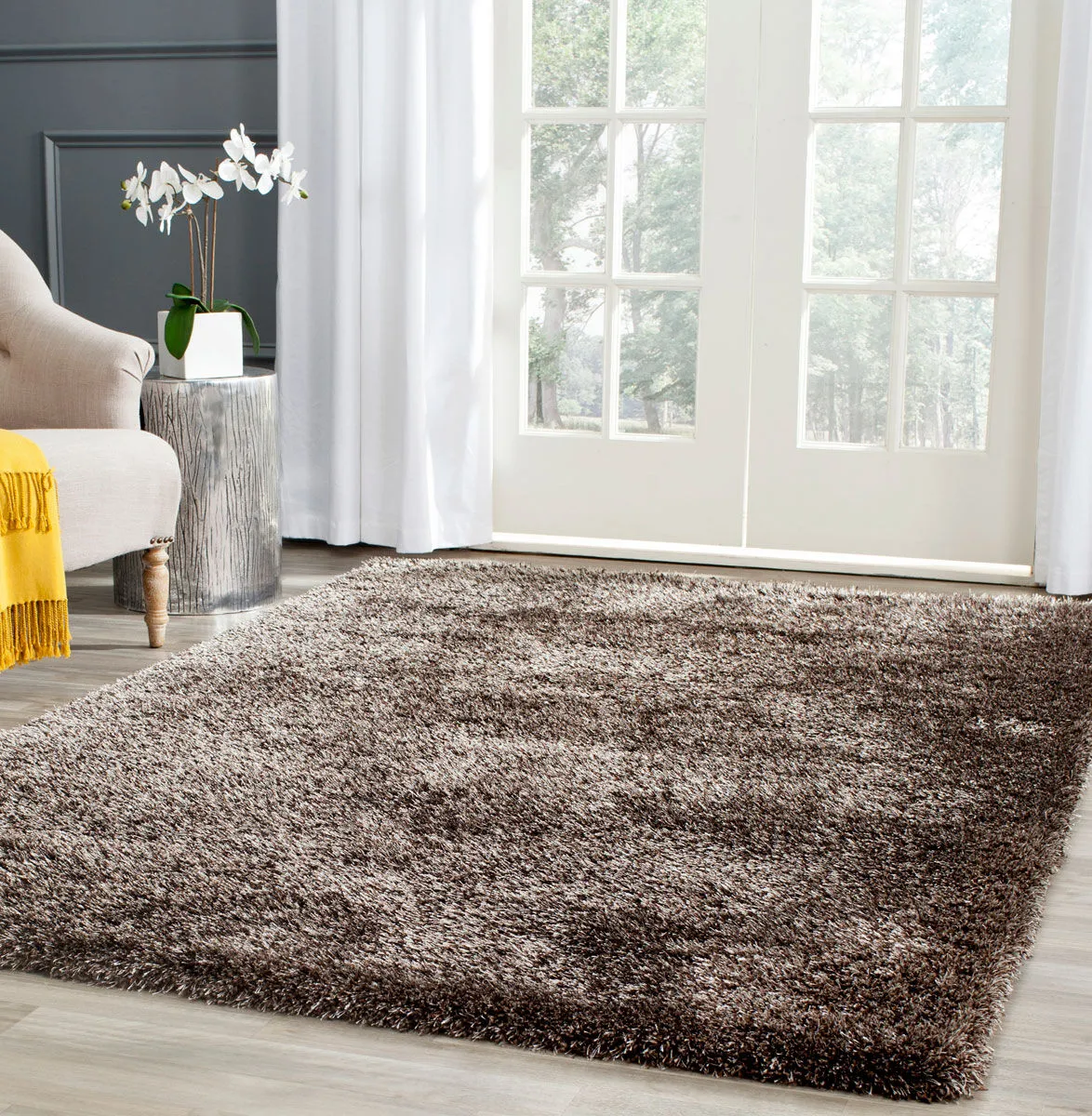Large View Dream Plain Brown Shaggy Rug