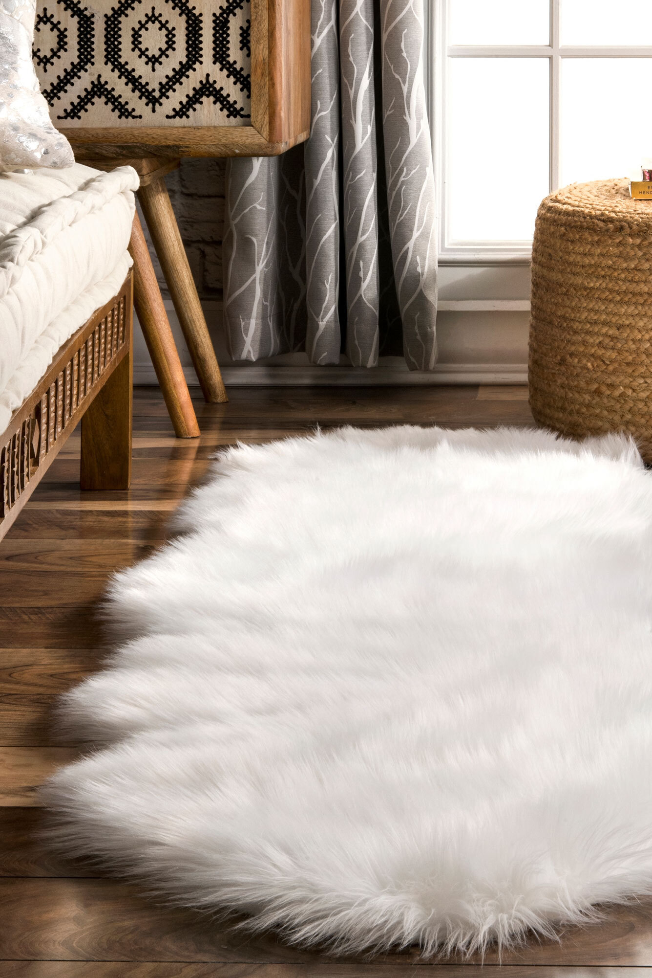 Large View Faux Sheepskin Fluffy White Rug