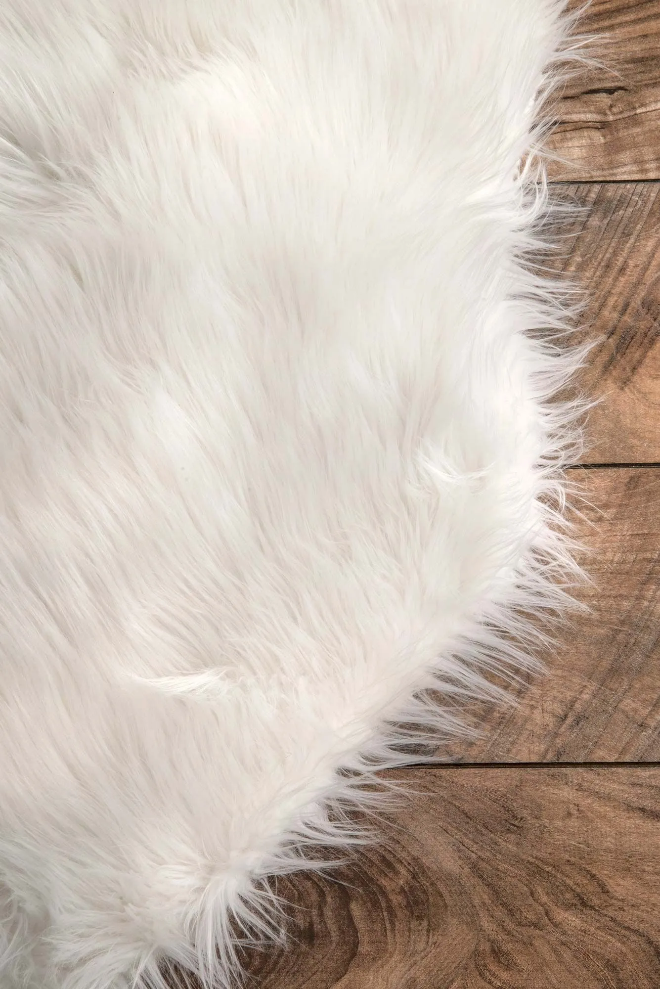 Large View Fluffy White Fur Faux Sheepskin Rug