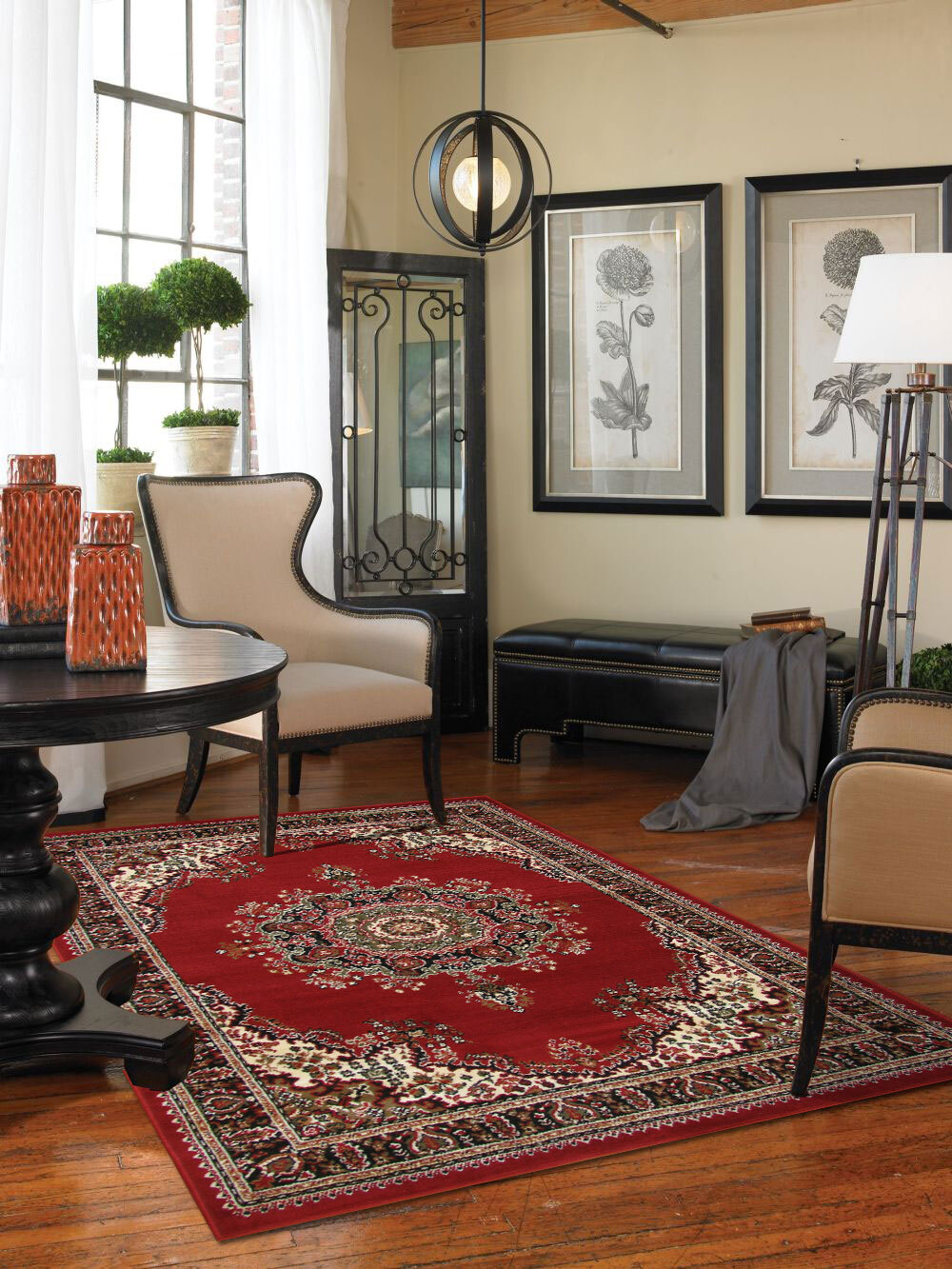 Large View Gil Red Traditional Medallion Rug