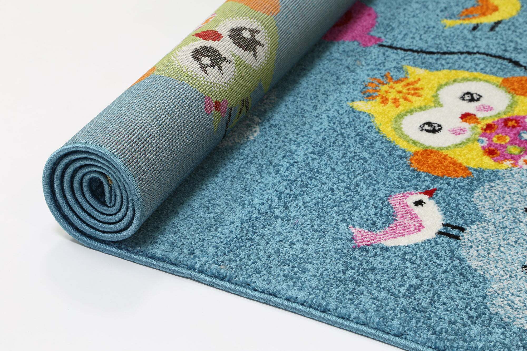 Large View Hello Blue Owl & Balloon Kids Rug