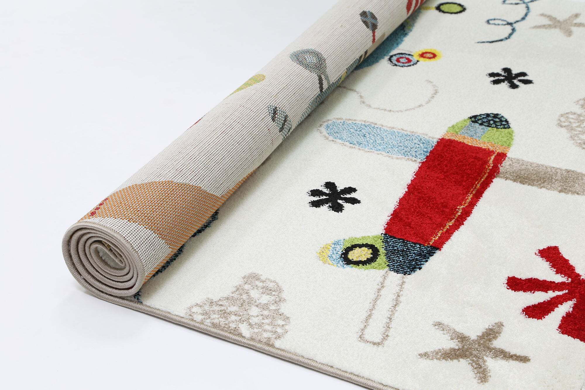 Large View Hello Plane & Jet Cream Kids Rug