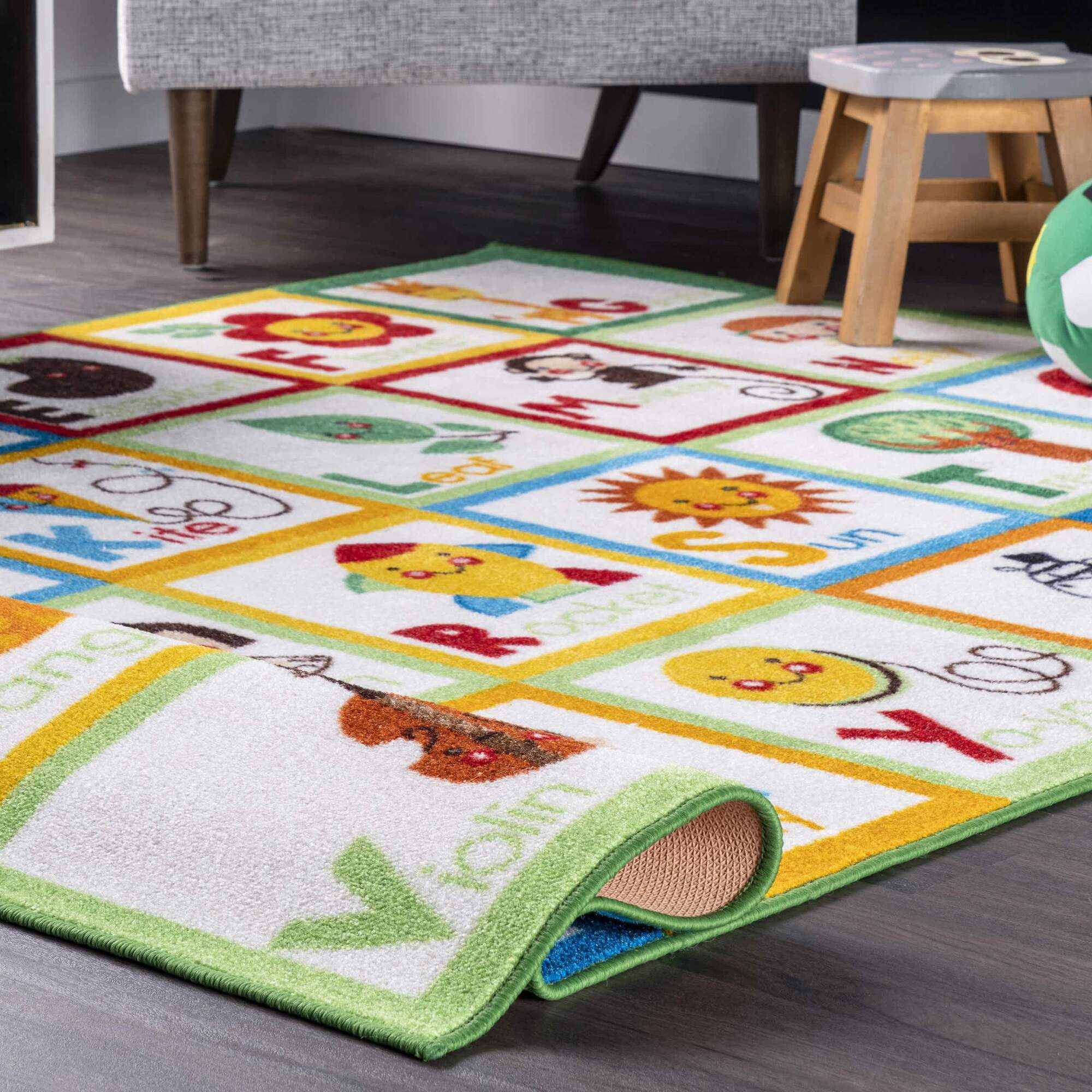 Large View Kids White Alphabet Picture Rug