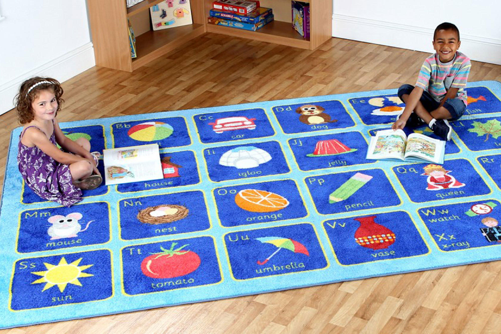 Kids Blue Alphabet Picture Rug