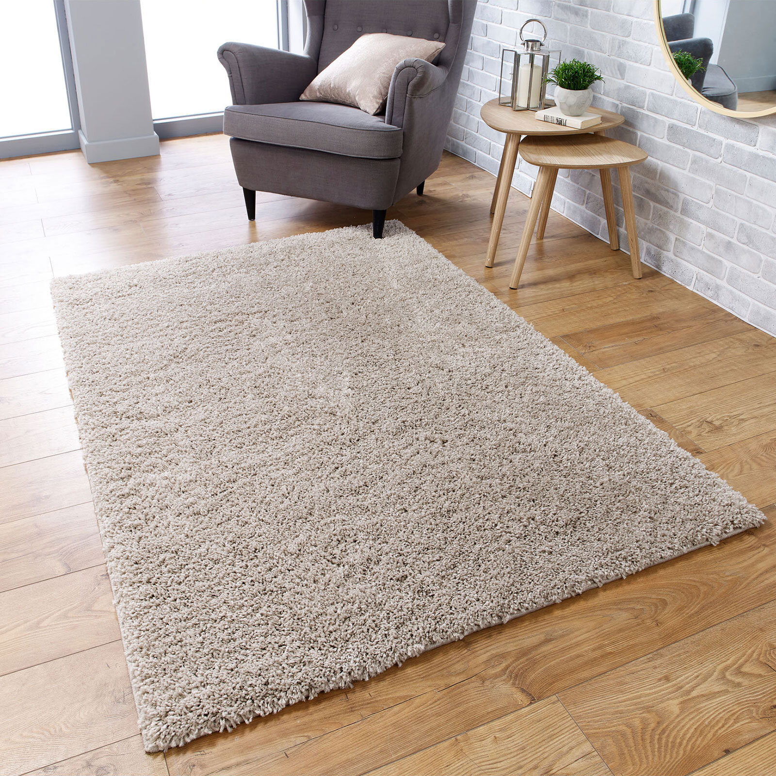 Large View Lara Plain Beige Shaggy Rug