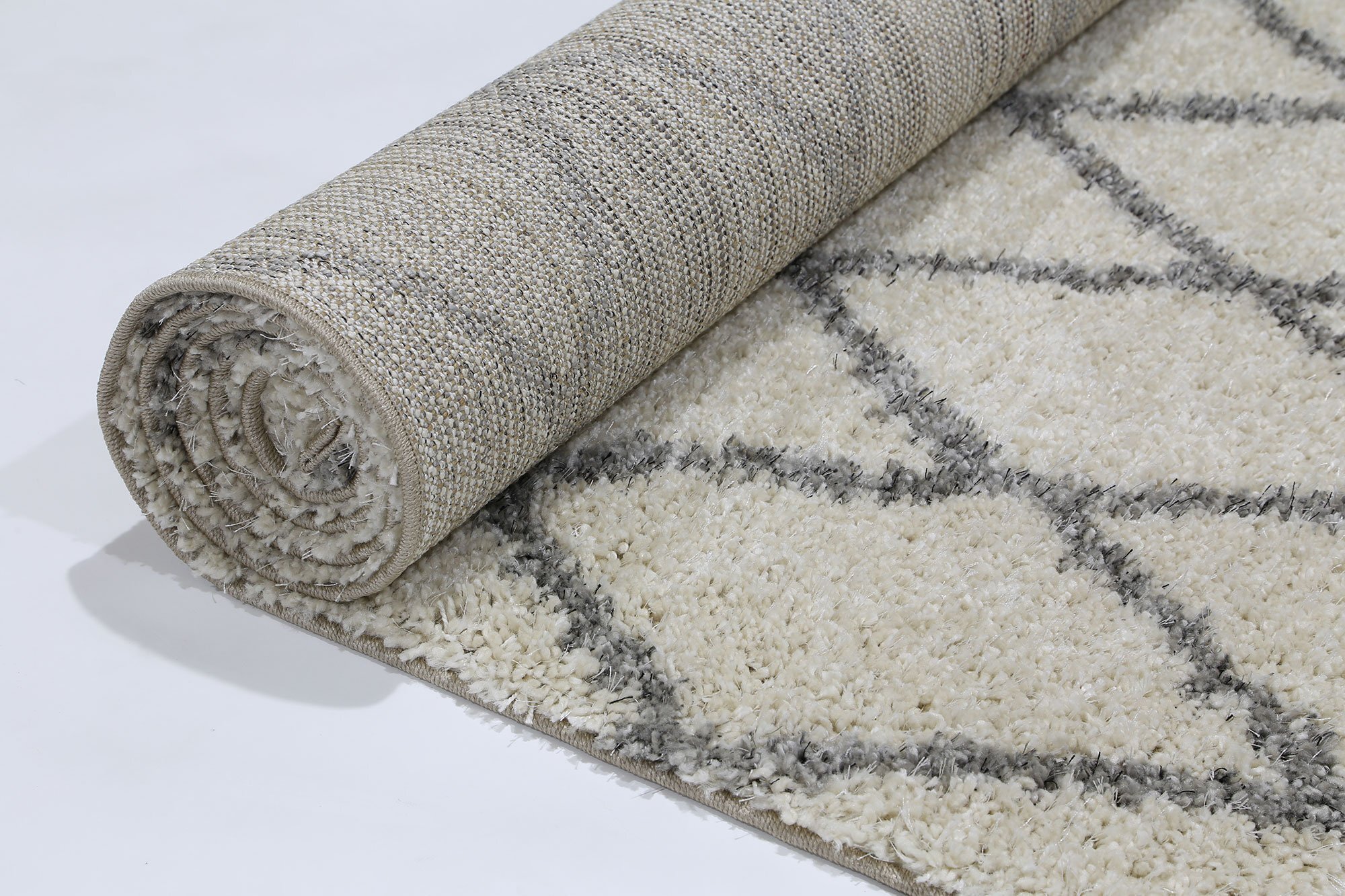 Large View Lusso Cream Moroccan Shaggy Rug