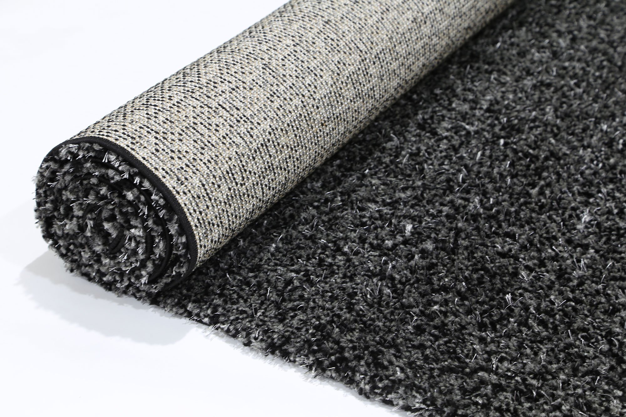 Large View Lusso Thick Plain Black Shaggy Rug