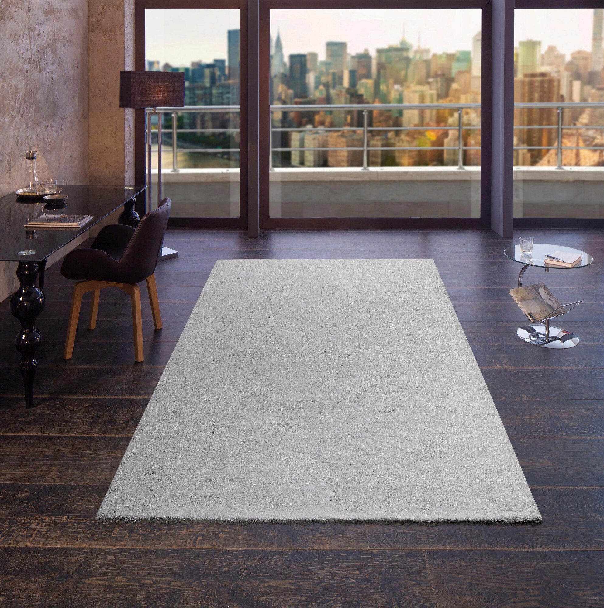 Large View Levis Plain Grey Thick Shaggy Rug