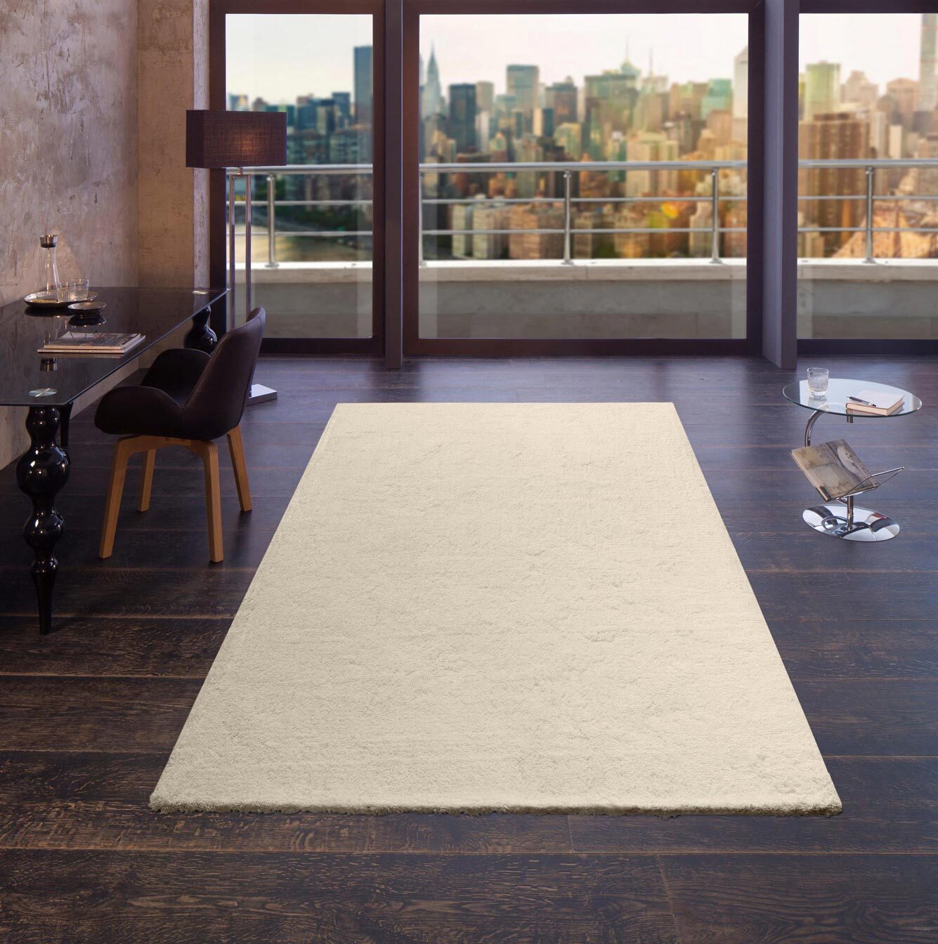 Large View Levis Plain Ivory Thick Shaggy Rug